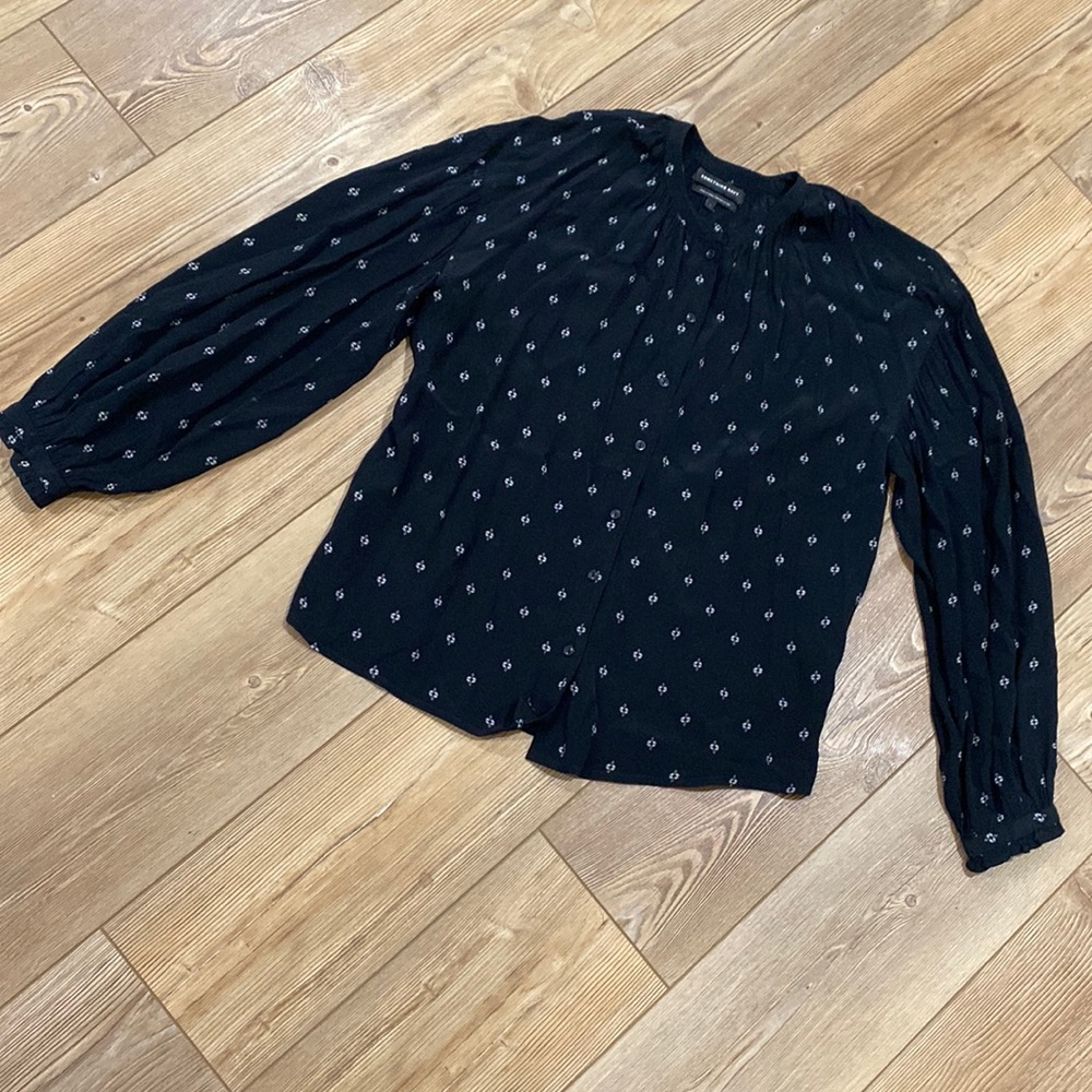 Something Navy Black Button Down Blouse Puffy Sle… - image 1